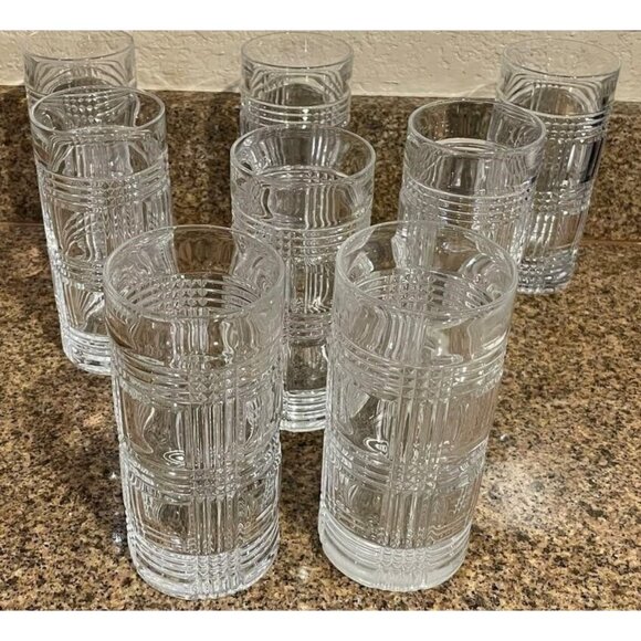 Set of 4 RALPH LAUREN Lead Crystal GLEN PLAID HIGHBALL GLASSES - Picture 1 of 6